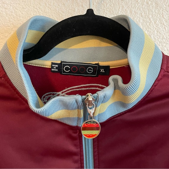 COOGI Burgundy Wine Blue Paisley Bohemian Zip Up Sweater Jacket - Picture 2 of 11